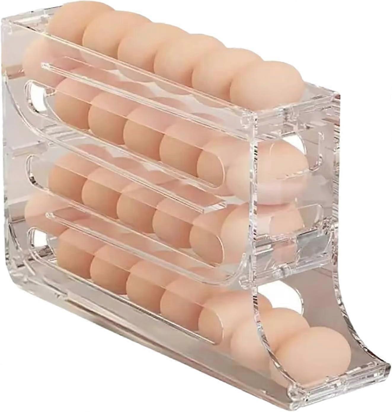 4 Layer Stackable Egg Holder for Fridge - Clear, Compatible with Refrigerator Door Organizer, Easy Access Fresh Eggs Container