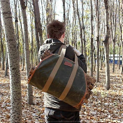 Waxed Canvas Log Tote Bag with Handles 102x48cm for Fireplace Wood Stove Rack Army Green