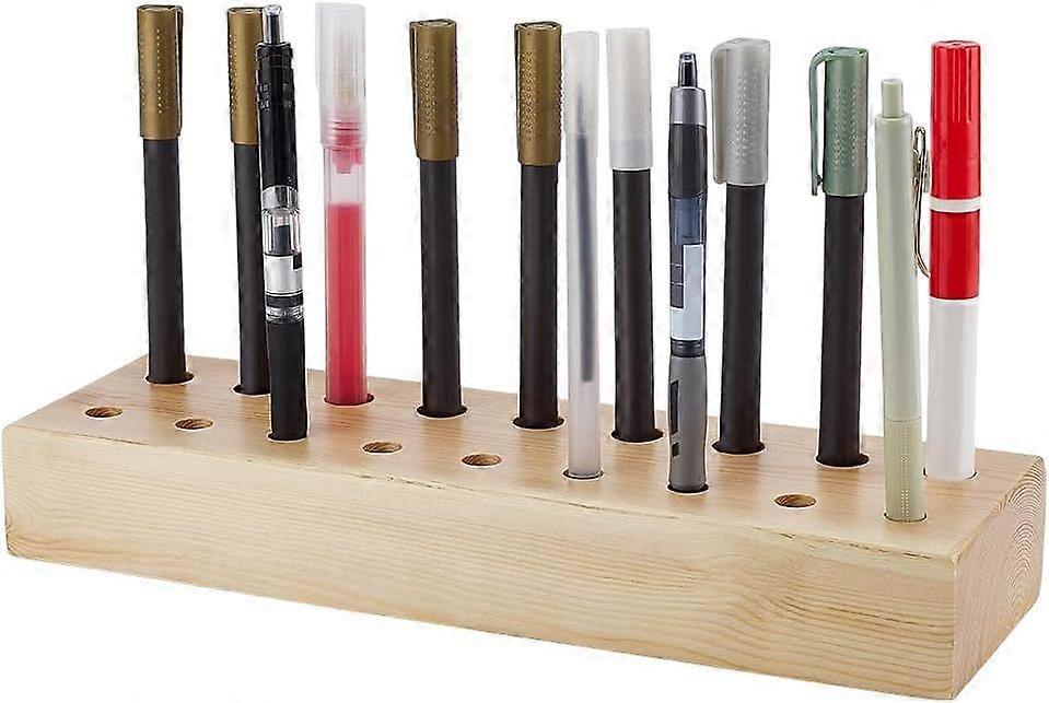 Wooden Marker Stand Pen Organizer Holder Wood Desktop Pen Holder Rustic Marker Storage Display with 2 Sizes Slots Holds 18 Markers for Desk Home Offic