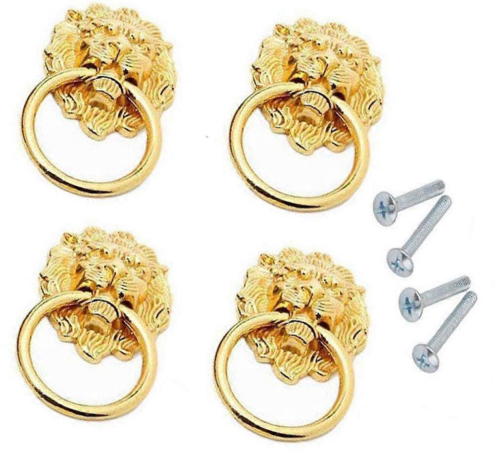 Antique Gold Lion Head Cabinet Pull Handle with Ring for Drawer and Dresser, 4pcs Single Hole
