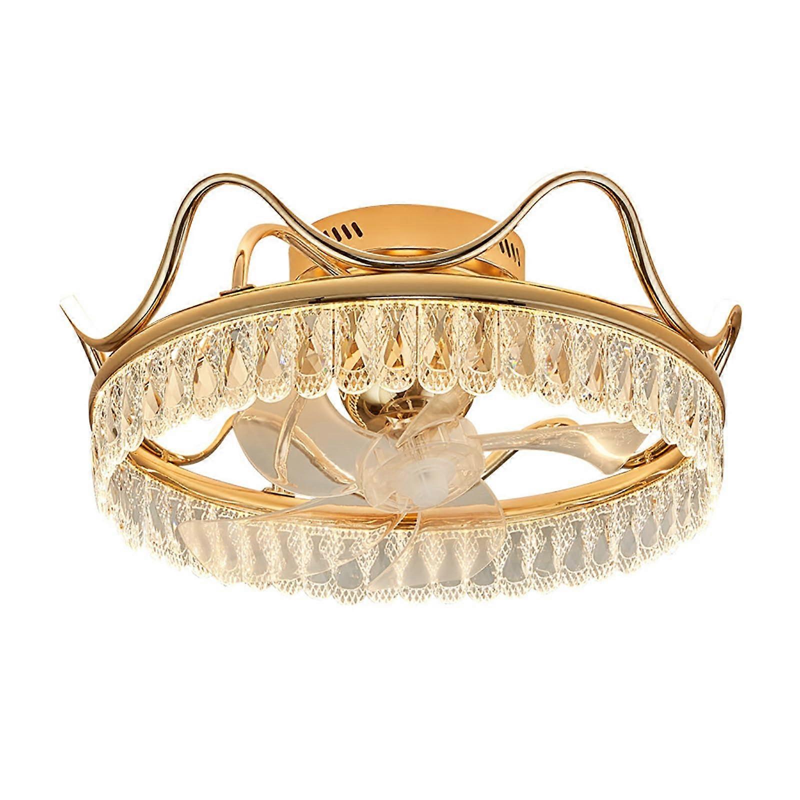 Crystal Ceiling Fan with Light, Flush Mount Chandelier Design, Remote Control, 3 Color LED, 6 Speeds