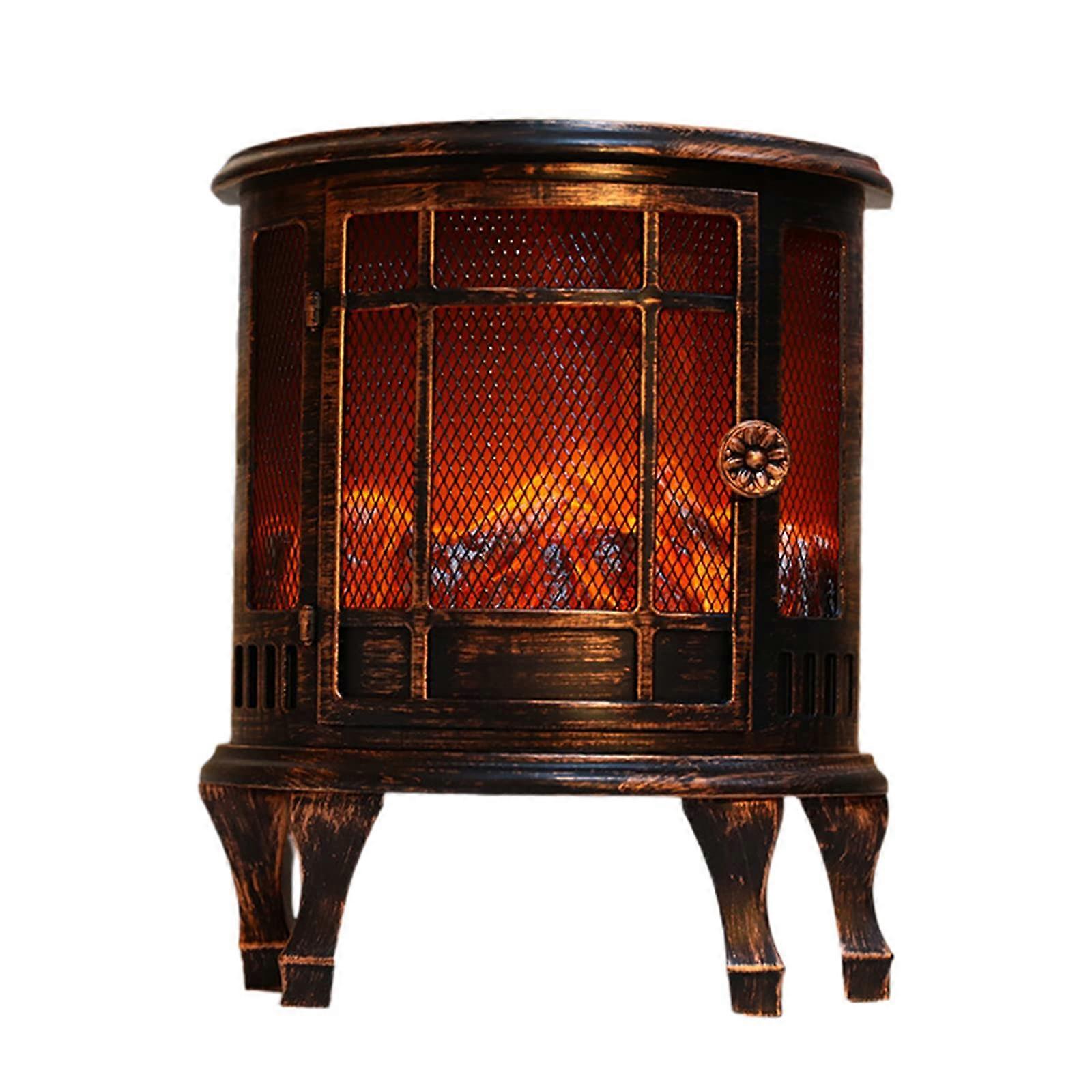 Flameless Fireplace Lantern with Realistic Dancing Flame, USB and Battery Powered, Vintage Oldbrass Finish for Christmas Decor