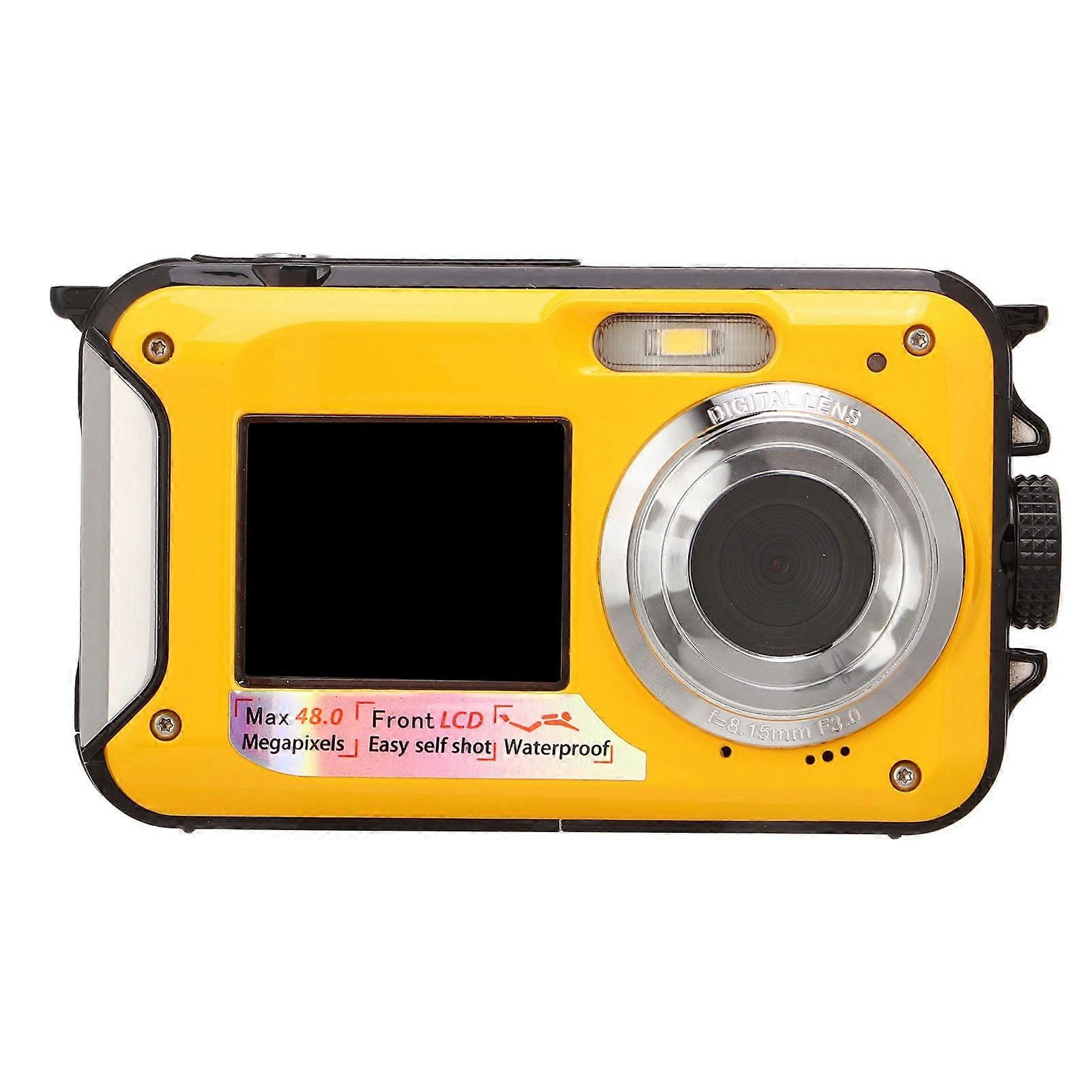 Underwater Camera 48MP Waterproof Digital Camera with Dual Screens for Snorkeling and Diving Yellow
