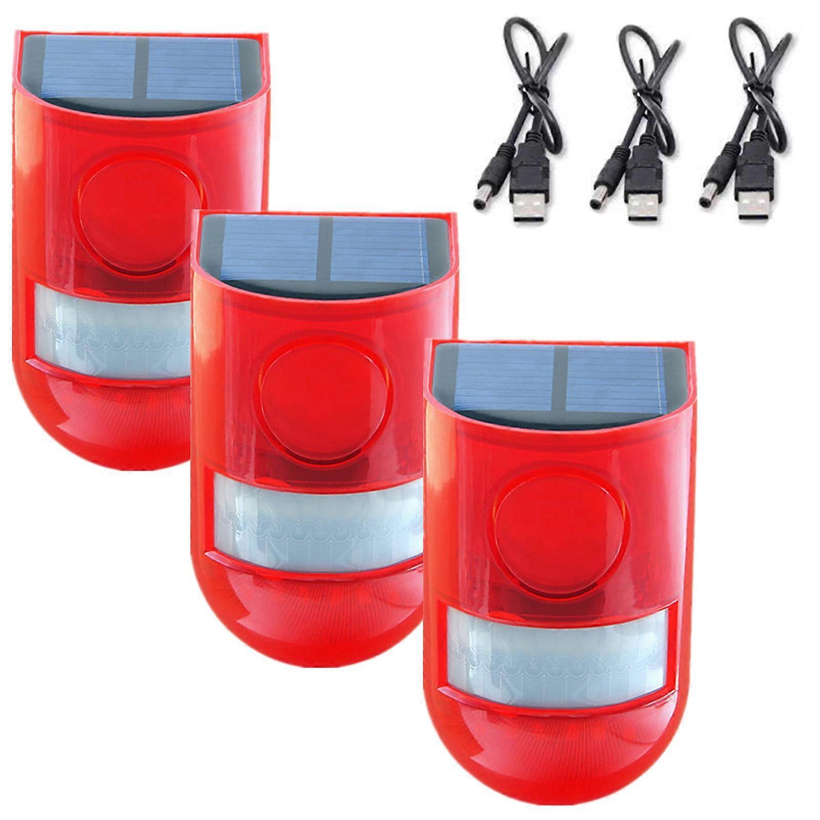 Outdoor Motion Sensor Alarm with 129dB Siren, Solar USB Charging, LED Strobe Lights, IP65 for Yard