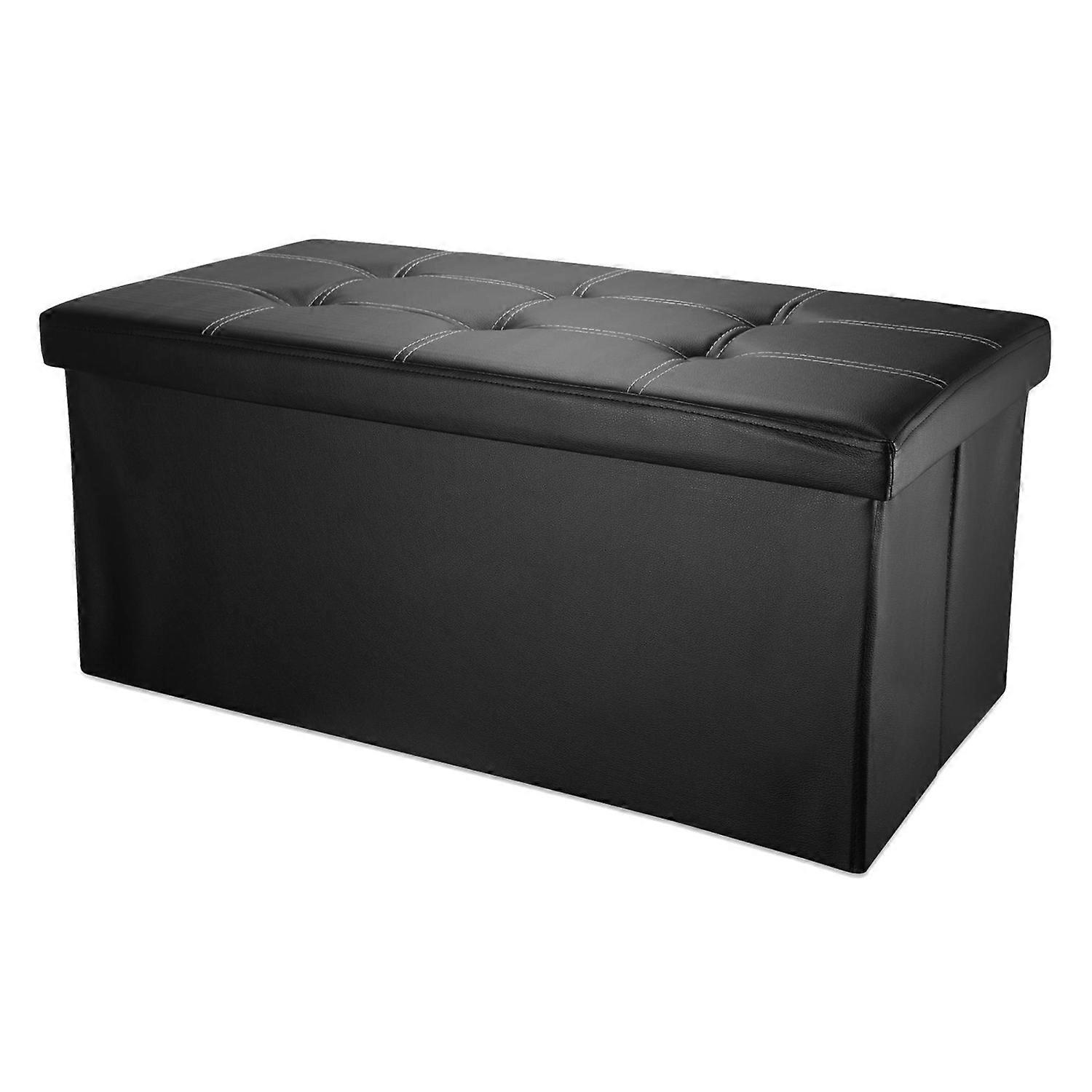 Banquette pliable 78x38x38 cm - Cubes de siège avec espace de rangement et couvercle en cuir synthétique avec boutons rembourrés