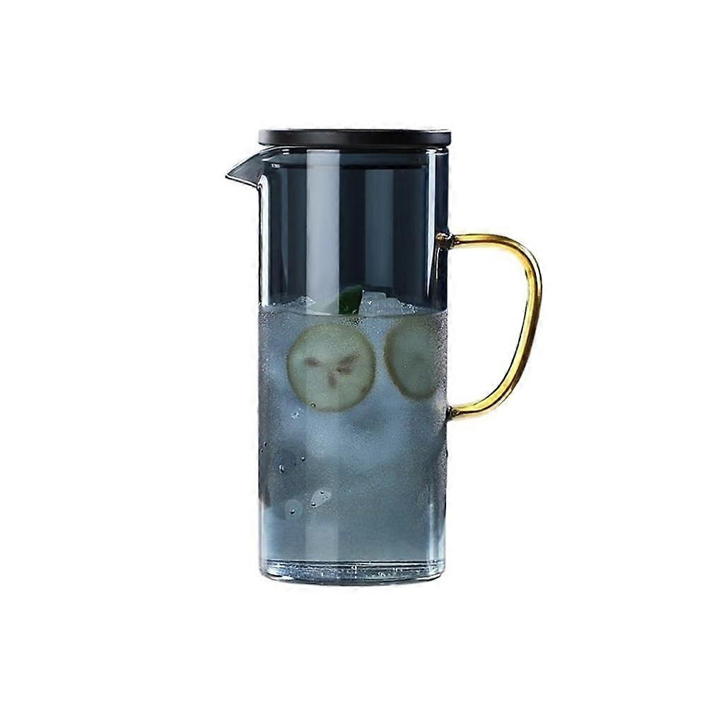 Glass Water Pitcher with Handle, Large Iced Tea Carafe, Multicolor Hot Cold Beverage Set Blue