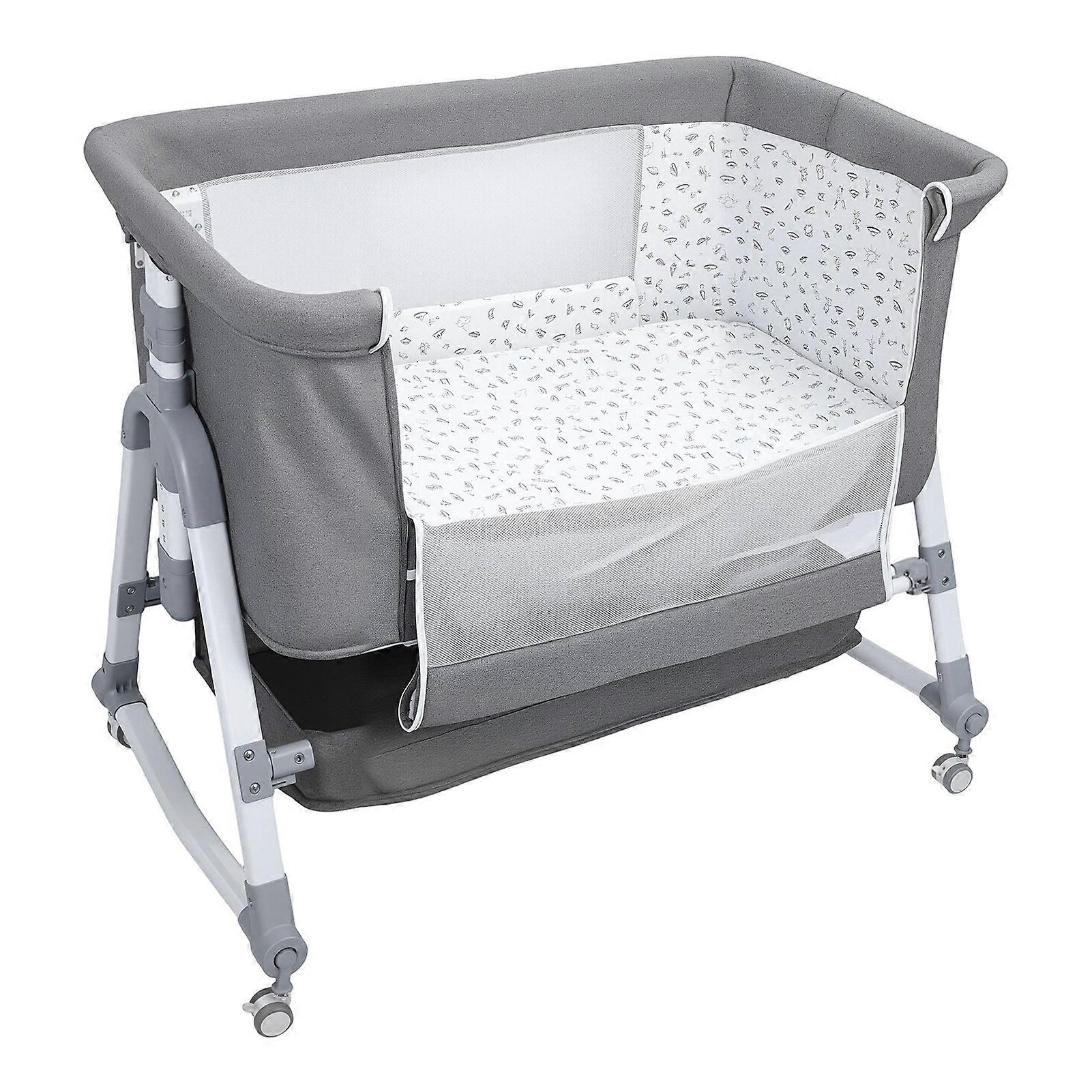 Multi-Mode Baby Bedside Crib, Removable Net, 6 Height Adjustments & Brake Wheels