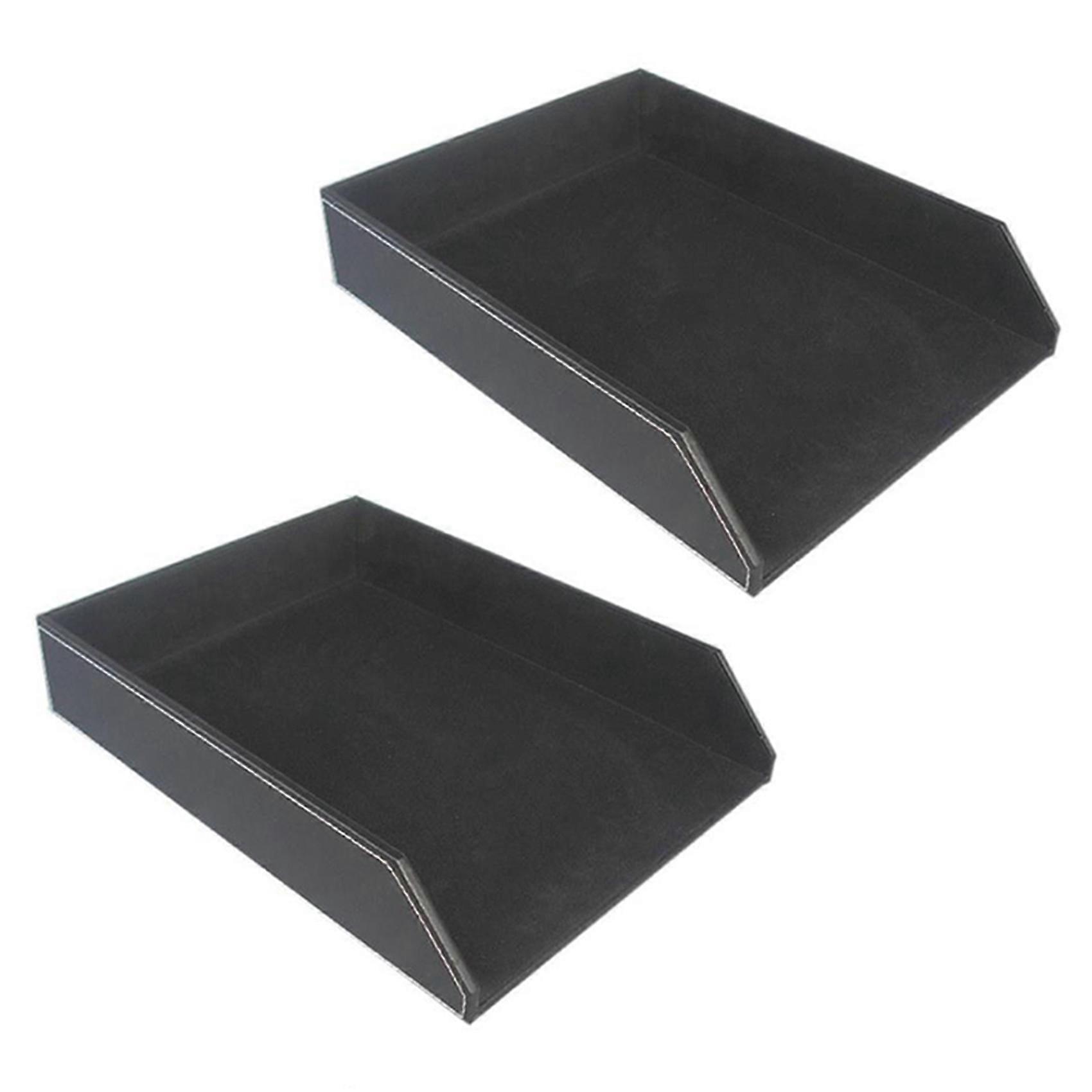 2X PU Leather Collection Letter Tray, Document Desk Organizer,Stackable Office File Document Tray Holder (Black)