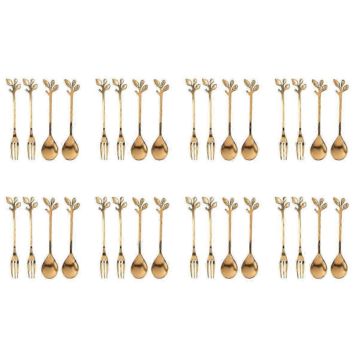 Tableware Coffee Spoon Fork,2 Spoons 2 Forks,4.7 Inches Tea Spoon Set