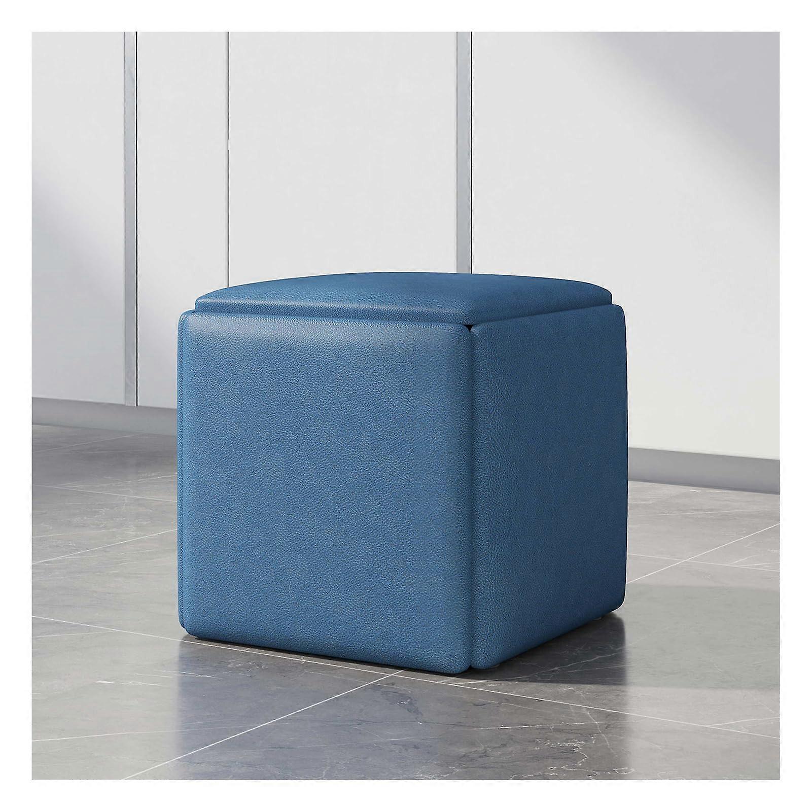5in1 Cube Ottoman with Wheels, Stackable Leather Stool Bench for Small Spaces, Blue 17.7in