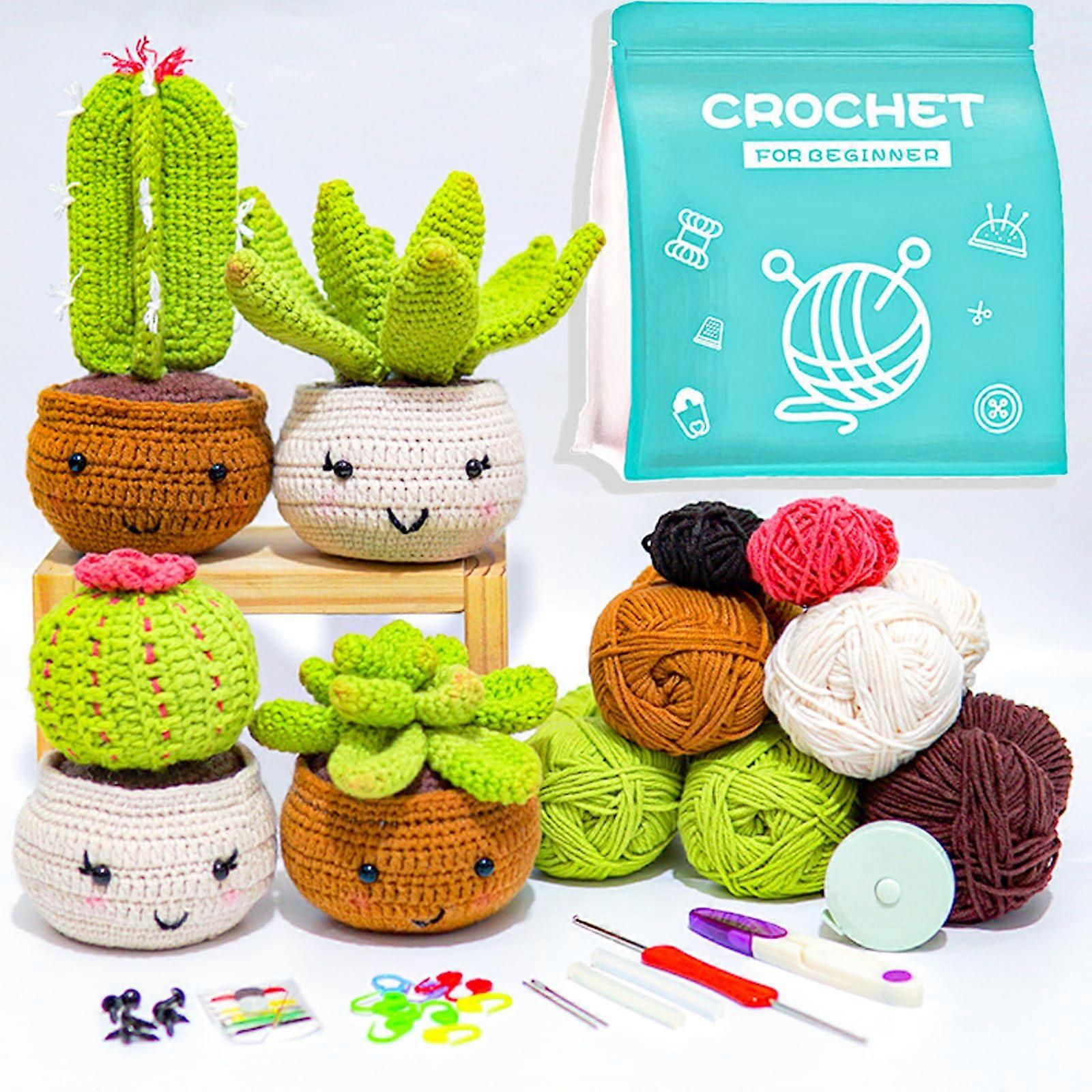 Crochet Kit for Beginners with Yarn and Hooks, DIY Cactus Animal Set, StepbyStep Video Guide