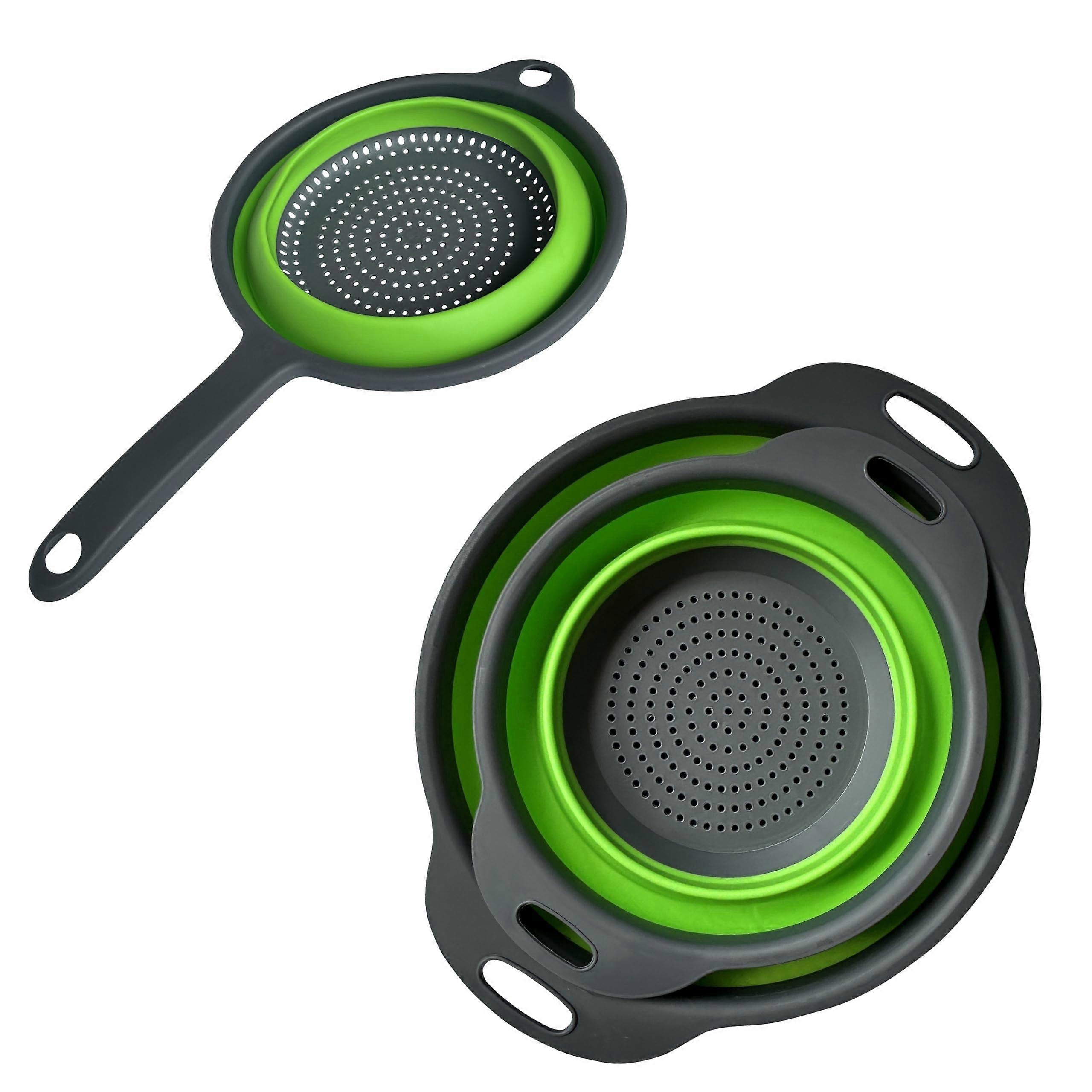 Collapsible Colander Set with Handles, SpaceSaving Kitchen Strainer for Pasta, Vegetables and Fruit (Green)