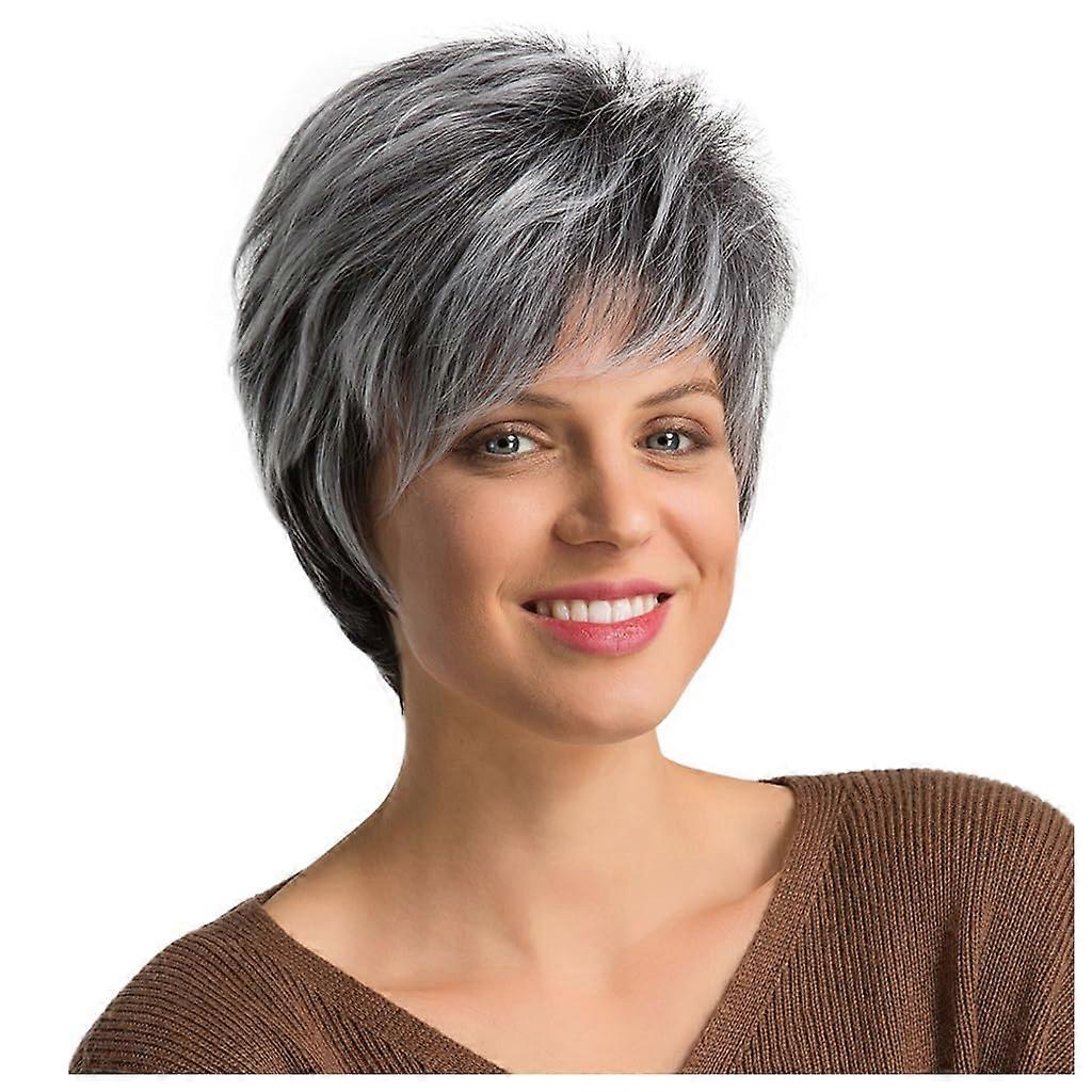 Short Silver Pixie Cut Wig for Women, HeatResistant Curly Bob Style with Adjustable Breathable Cap