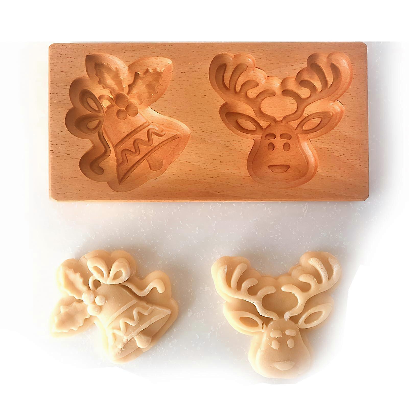 Wooden Gingerbread Cookie Mold with 3D Carving, Solid Wood Biscuit Cutter for Baking