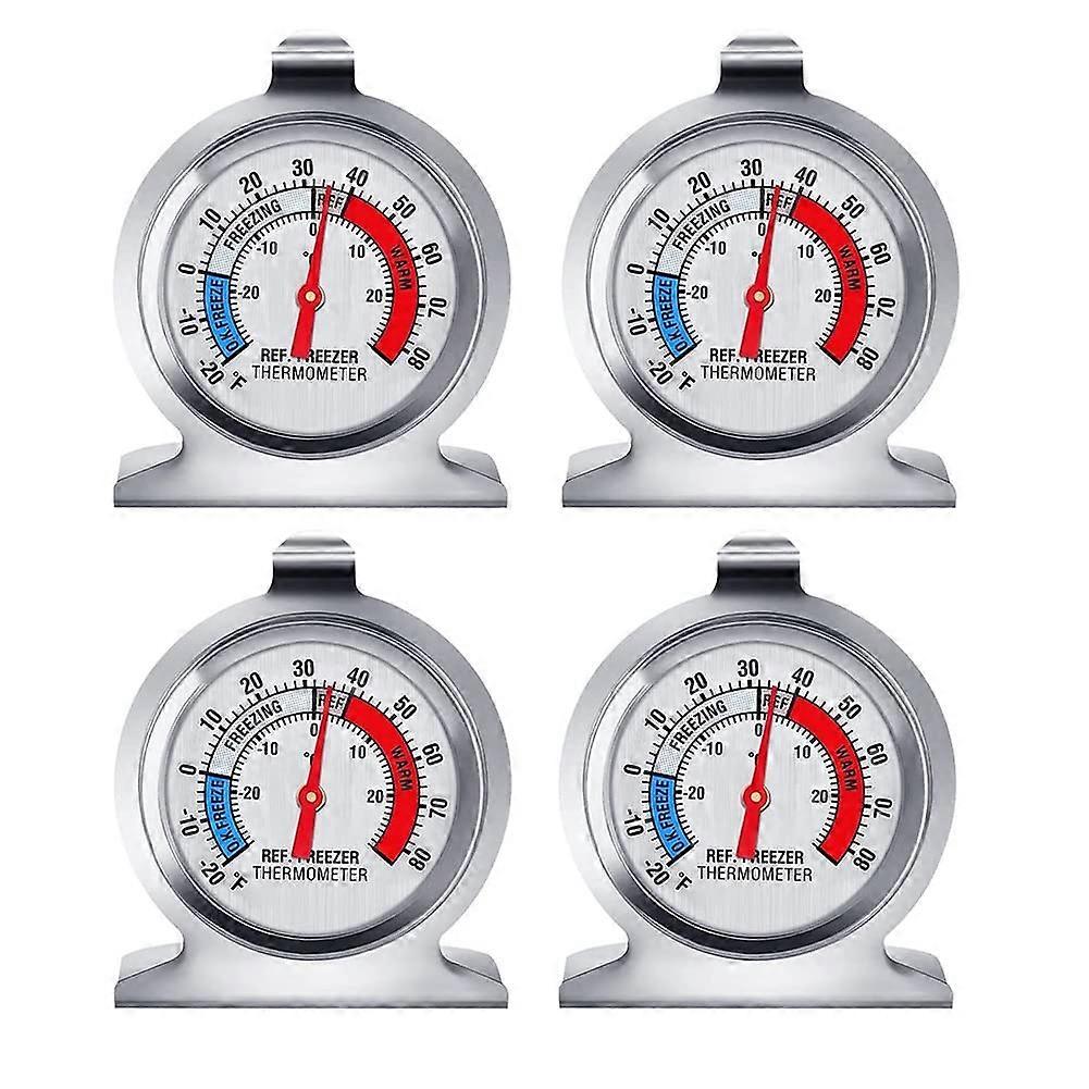 4Pc Stainless Steel Refrigerator Freezer Thermometer with Large EasyRead Dial Hook and Stand