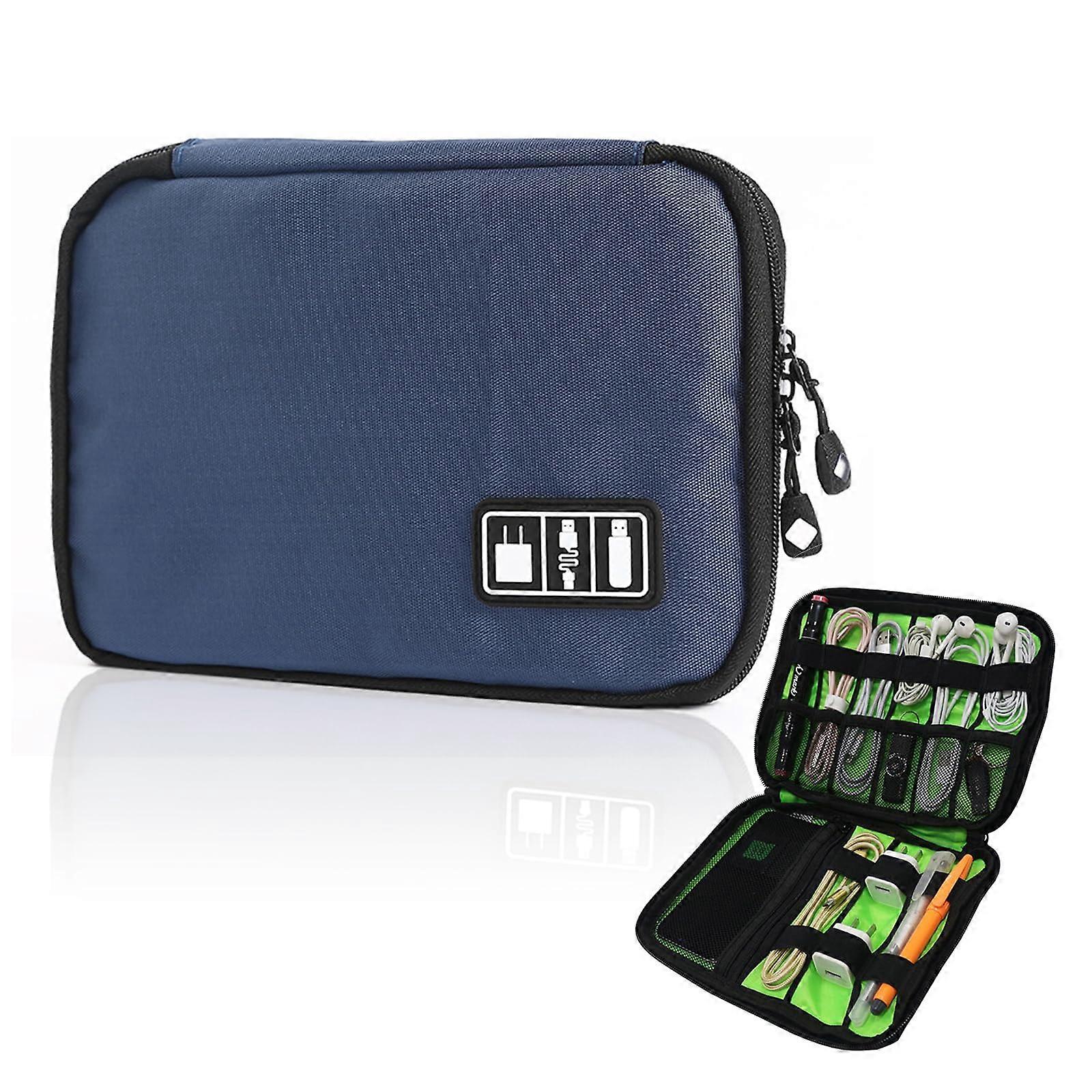 Cable Organizer Bag with Padded MultiPocket Design for Travel Electronics Accessories, Dark Blue