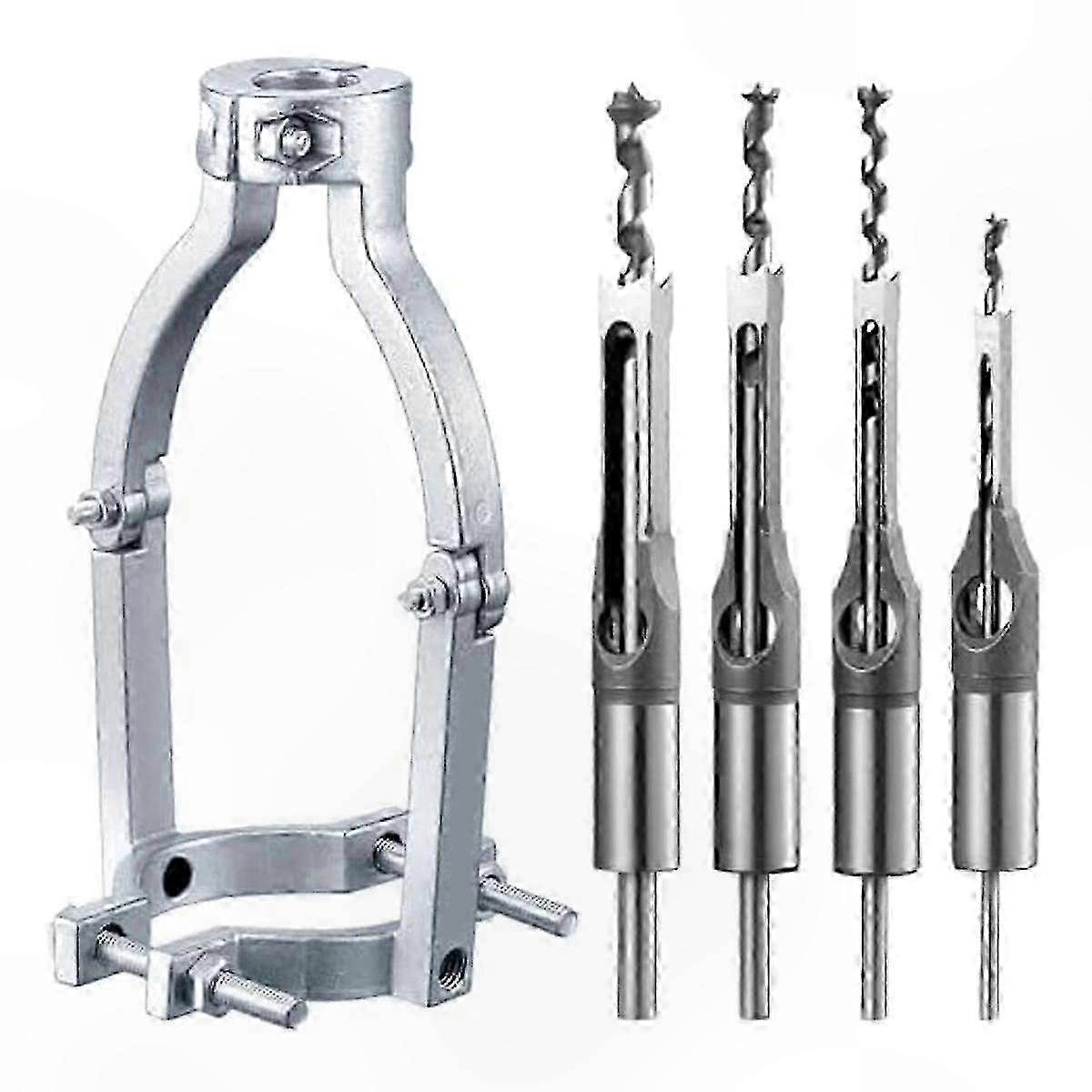 Hollow Chisel Mortise Tool Adapter with 4 Drill Bits for Drill Press