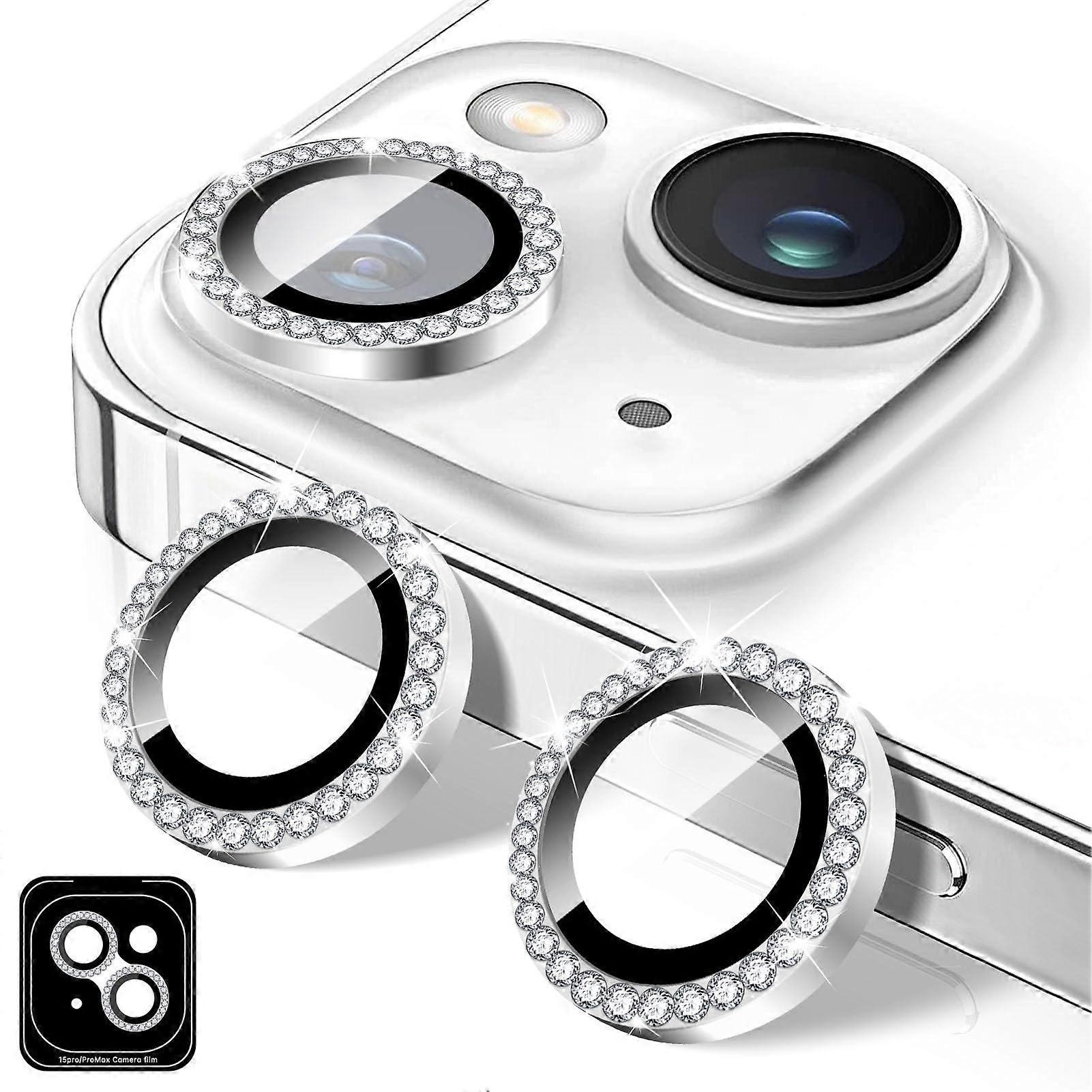 Camera Lens Protector Diamond Metal Finish Full Coverage 9H Tempered Glass for iPhone 14/14 Plus