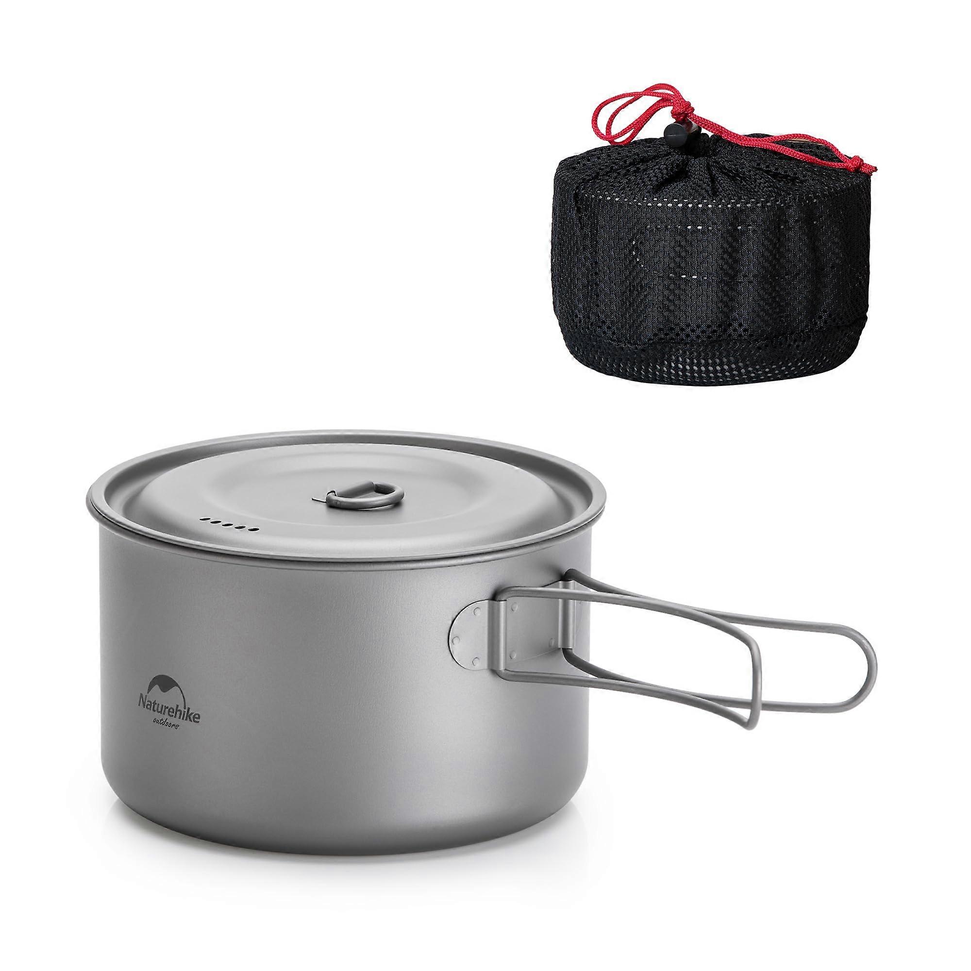 Titanium Camping Cookware 1300ml Ultralight Backpacking Pot with Foldable Handle for Outdoor Cooking