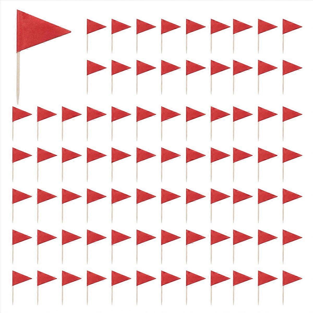 100 Pcs Solid Red Toothpick Flags Small Mini Plain Red Color