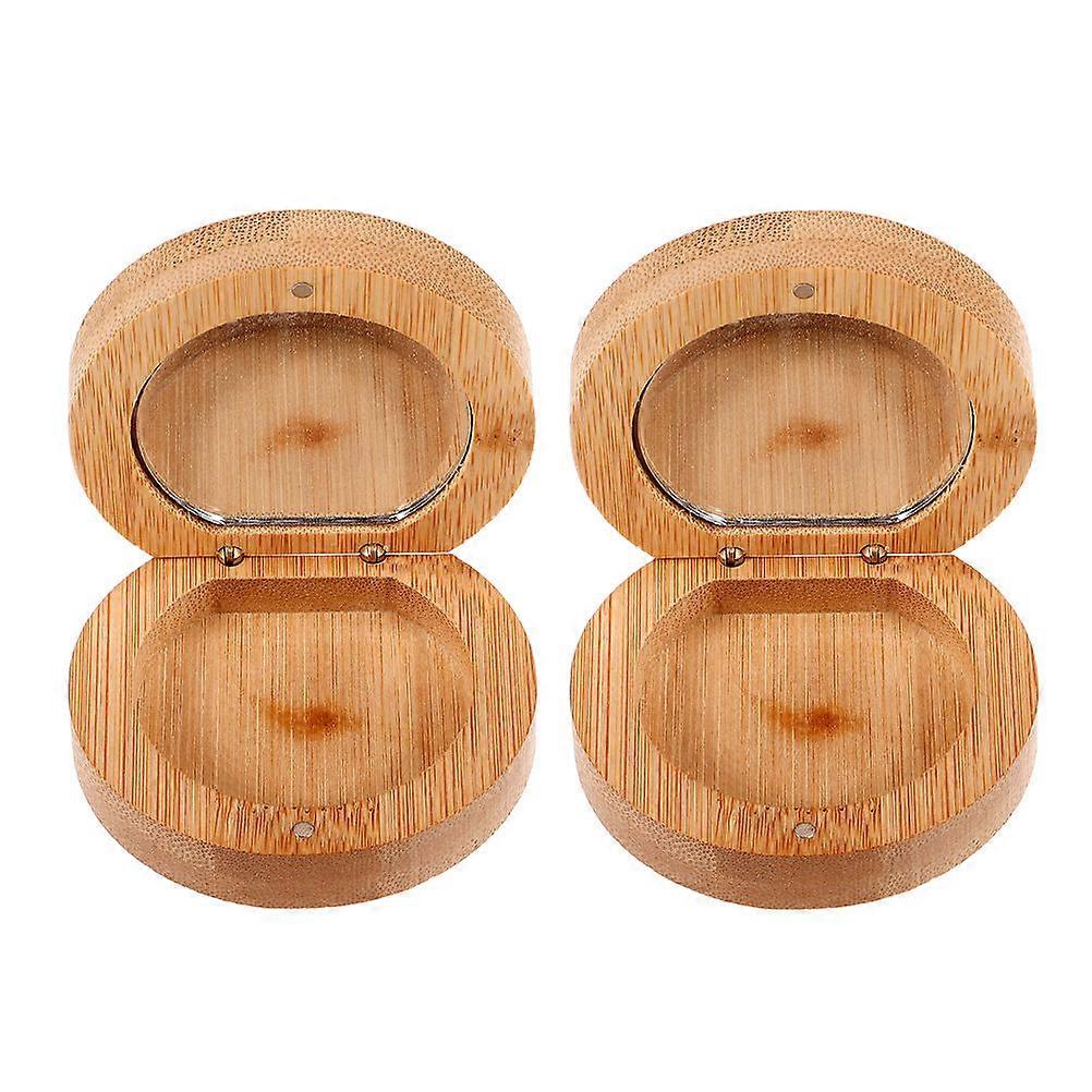 Handheld Compact Mirror Wooden Folding Makeup Mirror for 2Pcs Purse