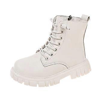 Botas curtas de cano curto para meninas, sola macia, estilo britânico, para uso casual em bebês e crianças, brancas Z05, tamanho 6-7 anos, adequadas para o dia a dia.