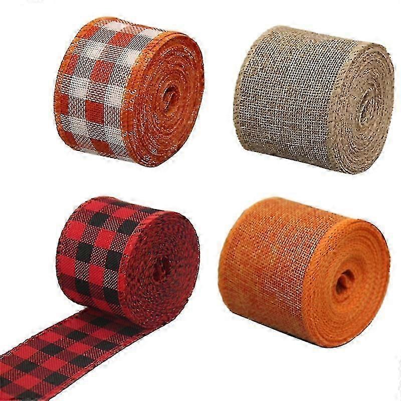 Practical 4 Rolls Polyester Wrapping Ribbon For Fall Thanksgiving Decoration General Use