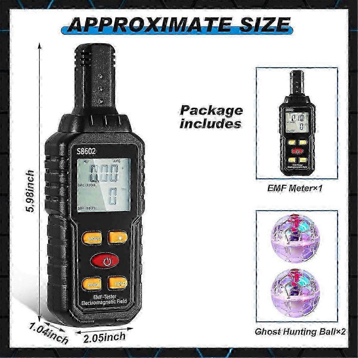 EMF detector for ghost hunting kit including 2 LED catballs