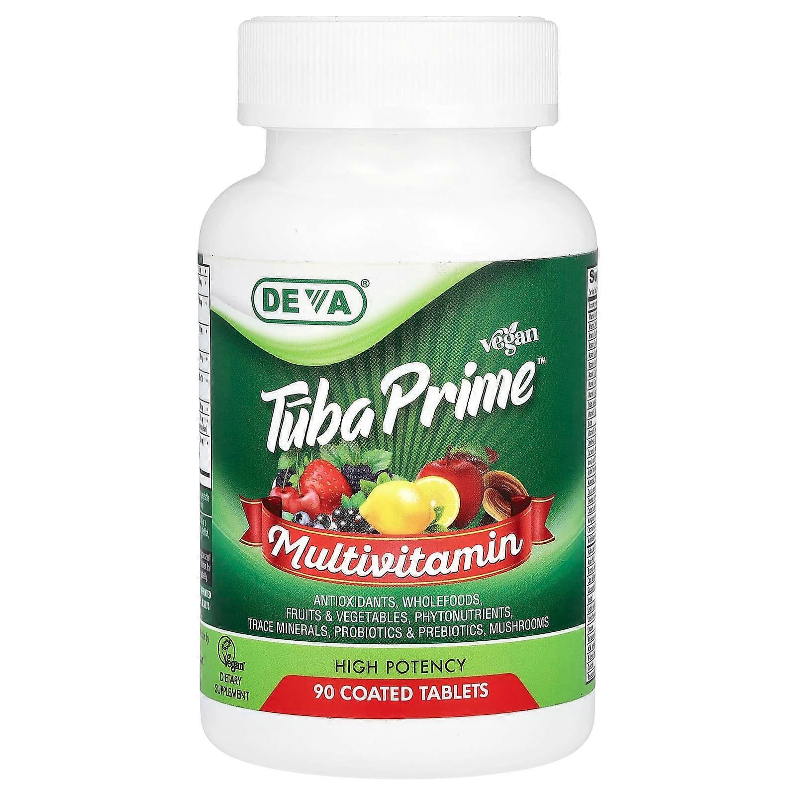 Deva, Tuba Prime Vegan Multivitamin, High Potency, 90 Coated Tablets