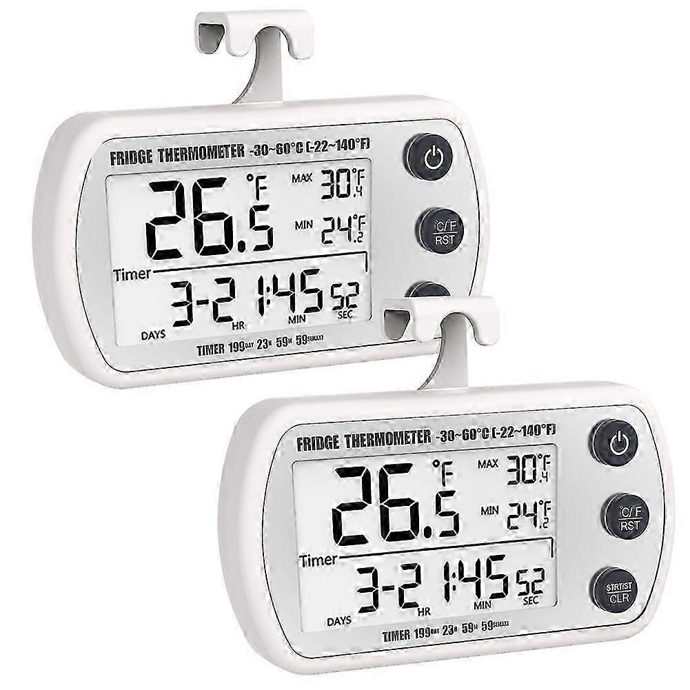 Digital Refrigerator Thermometer 2 Pack,Waterproof Fridge Thermometer, Max/Min Record Function,Time