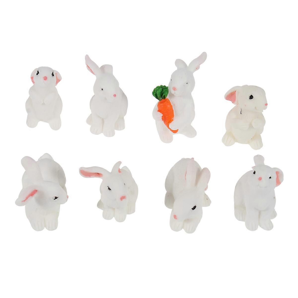 Micro Landscape Resin Miniature Rabbit Set for Decorating 8Pcs Assorted Colors