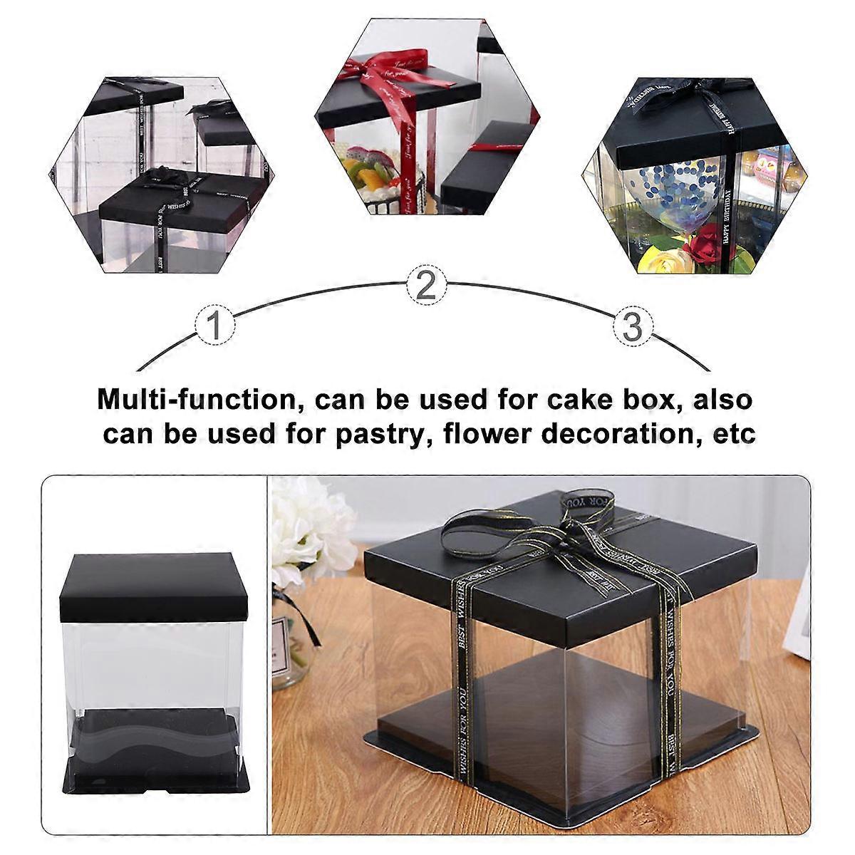 Cake Packaging Box Cake Container for Wrapping 4Pcs Black Transparency Boxes