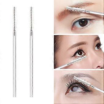 100 Pcs Disposable Eyebrow Spoolies Brush for Eyelash Extensions, Makeup Applicators Kits Eyelash Brush with Container (Clear)