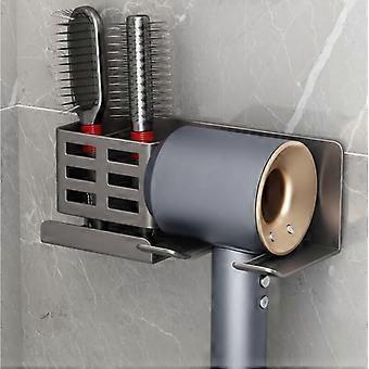 Föhnhouder met opbergruimte Aluminium wandgemonteerde föhnhouder Geen boren föhnhouder voor toilet badkamer salon kapper Hotel, Blac