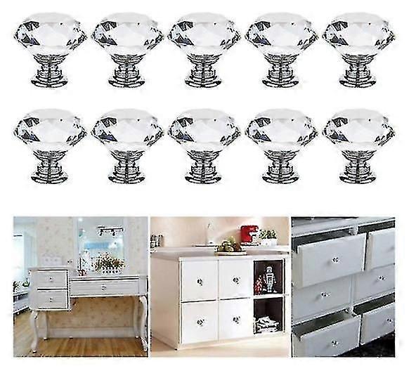 12pcs 30mm Crystal Glass Cabinet Commode Knob Diamond Drawer Door Knobs Pull Handles