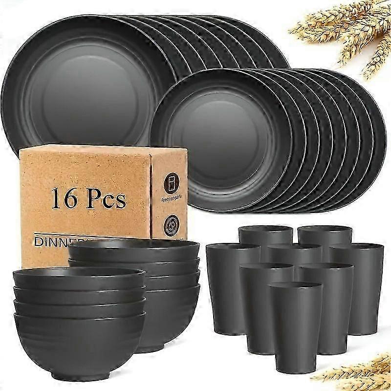 16pcs Unbreakable Wheat Straw Dinnerware Set