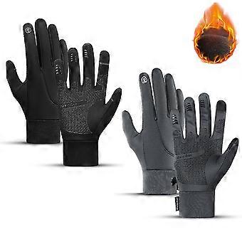 Thermal Winter Gloves for Men, Windproof Waterproof Warm Touchscreen Gloves for Running Cycling (L Black Grey)