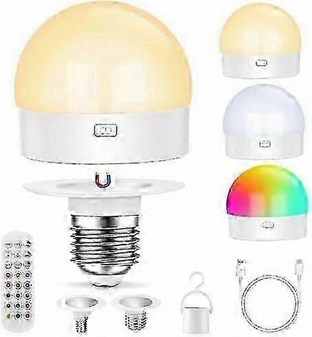Şarj Edilebilir LED Ampul, Uzaktan Kumandalı, Kısılabilir RGB, Zamanlayıcı, Sökülebilir Tasarım, E27/E14 Duy ile Uyumlu, Kablolu Bağlantı Gerektirmeyen Lambalar İçin