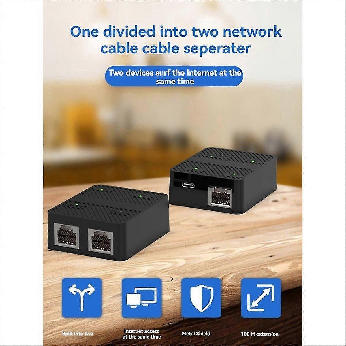 2 Port 100Mbps Network Switch RJ45 Network Cable Splitter White