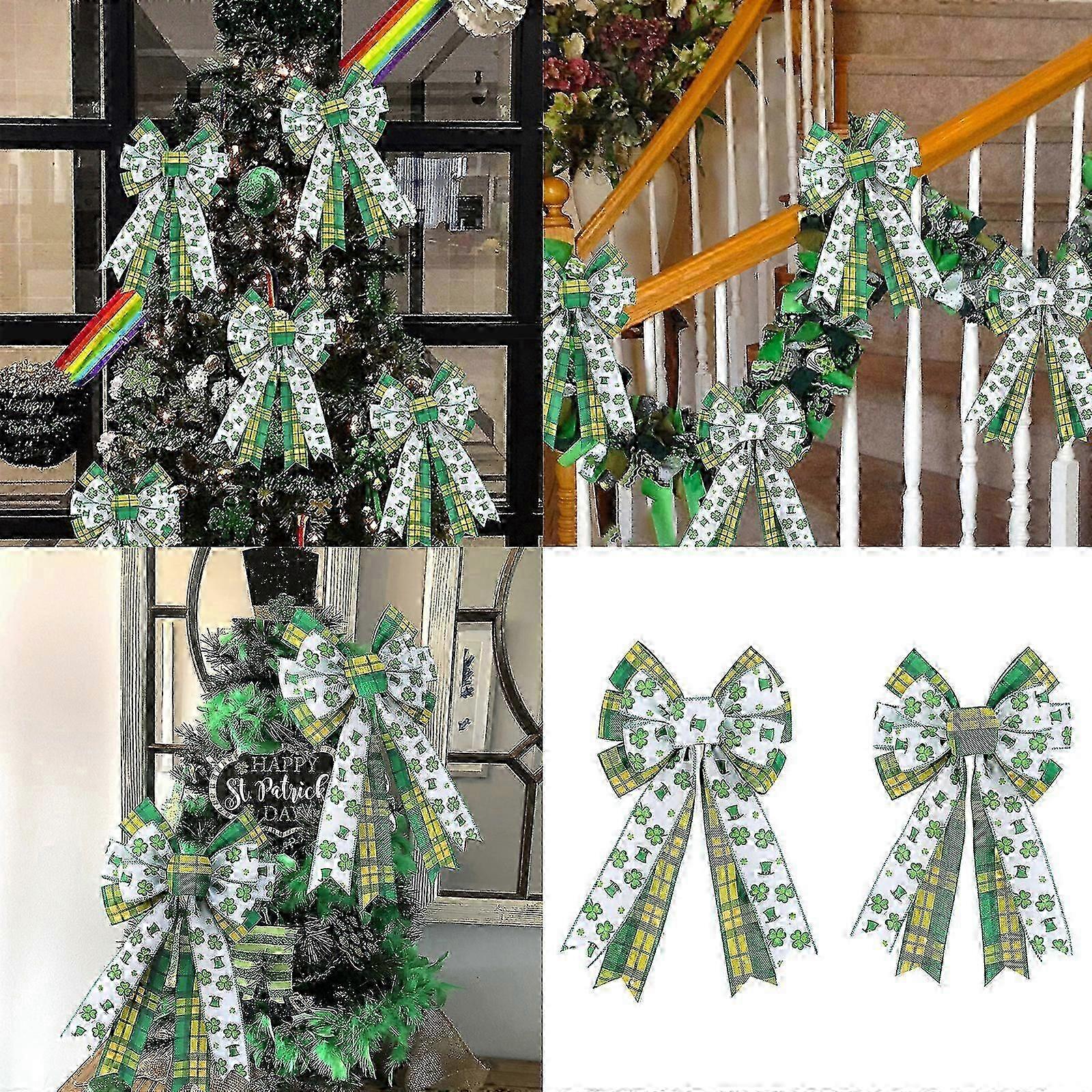 Green White Clover Wreath Bowknot