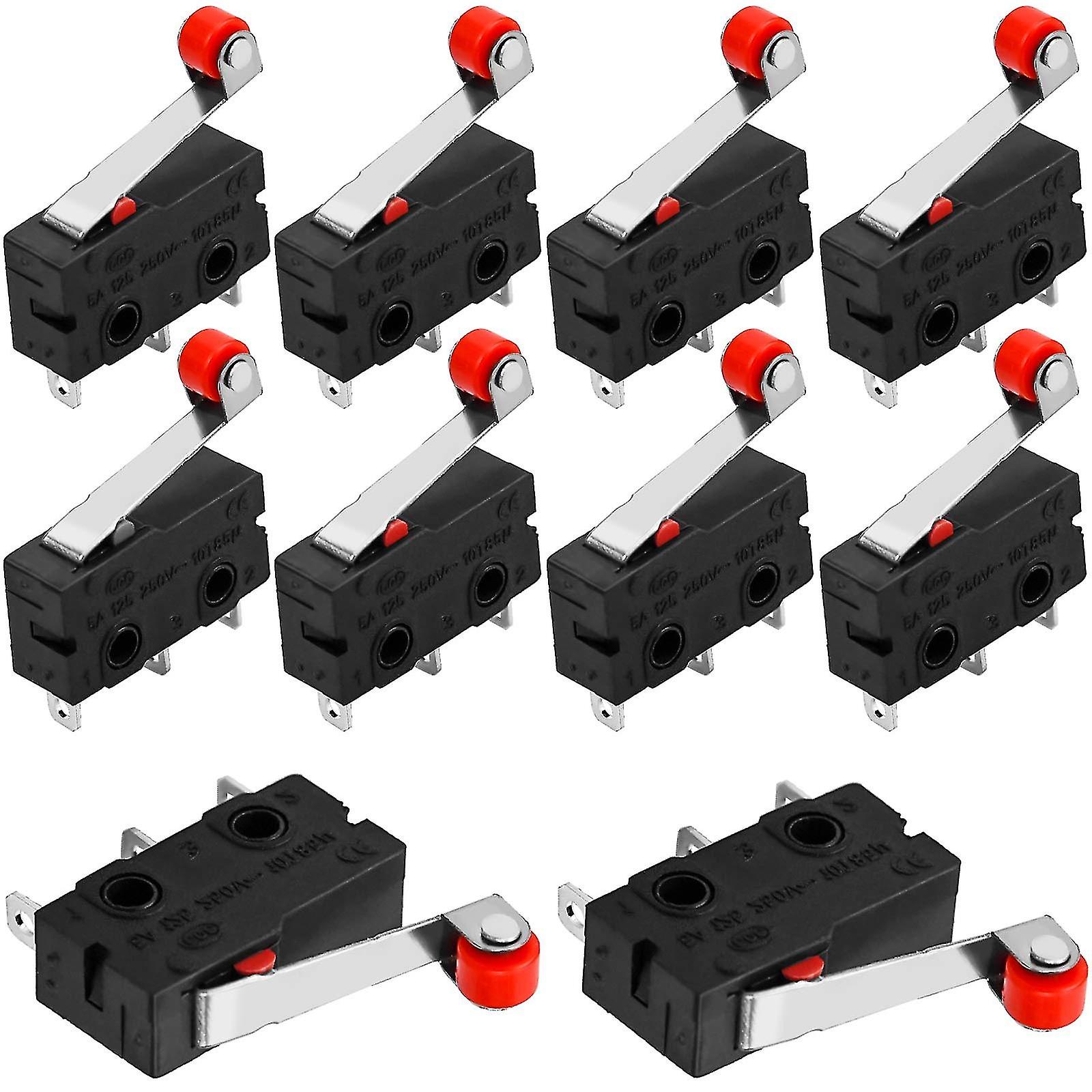 10pcs Mini Micro Switch, 3 Pins Micro Limit Switch 5a 250v Roller Lever Arm Momentary Switch For Test Instrument