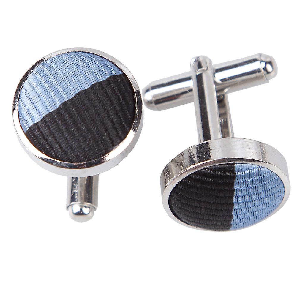 Baby Blue and Black Striped Cufflinks