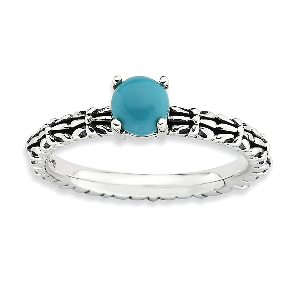 2.5mm 925 Sterling Silver Prong set Oxidized Stackable Antiqued Simulated Turquoise Ring-Stackable-Ring for Women - Ring