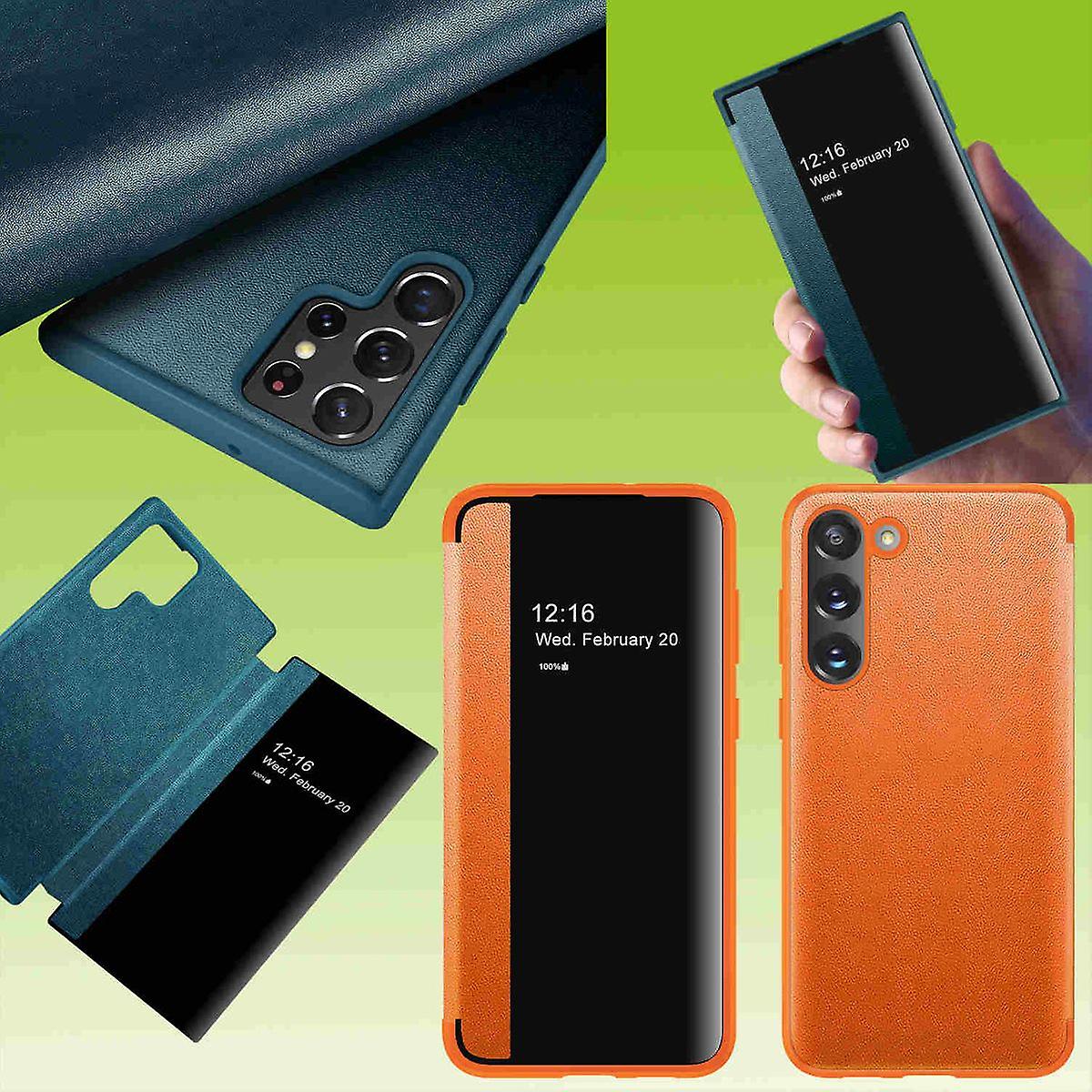 适用于三星 Galaxy S23 Plus 5G 视镜 Smartcover 橙色保护壳保护壳保护壳保护壳保护壳新保护壳唤醒功能