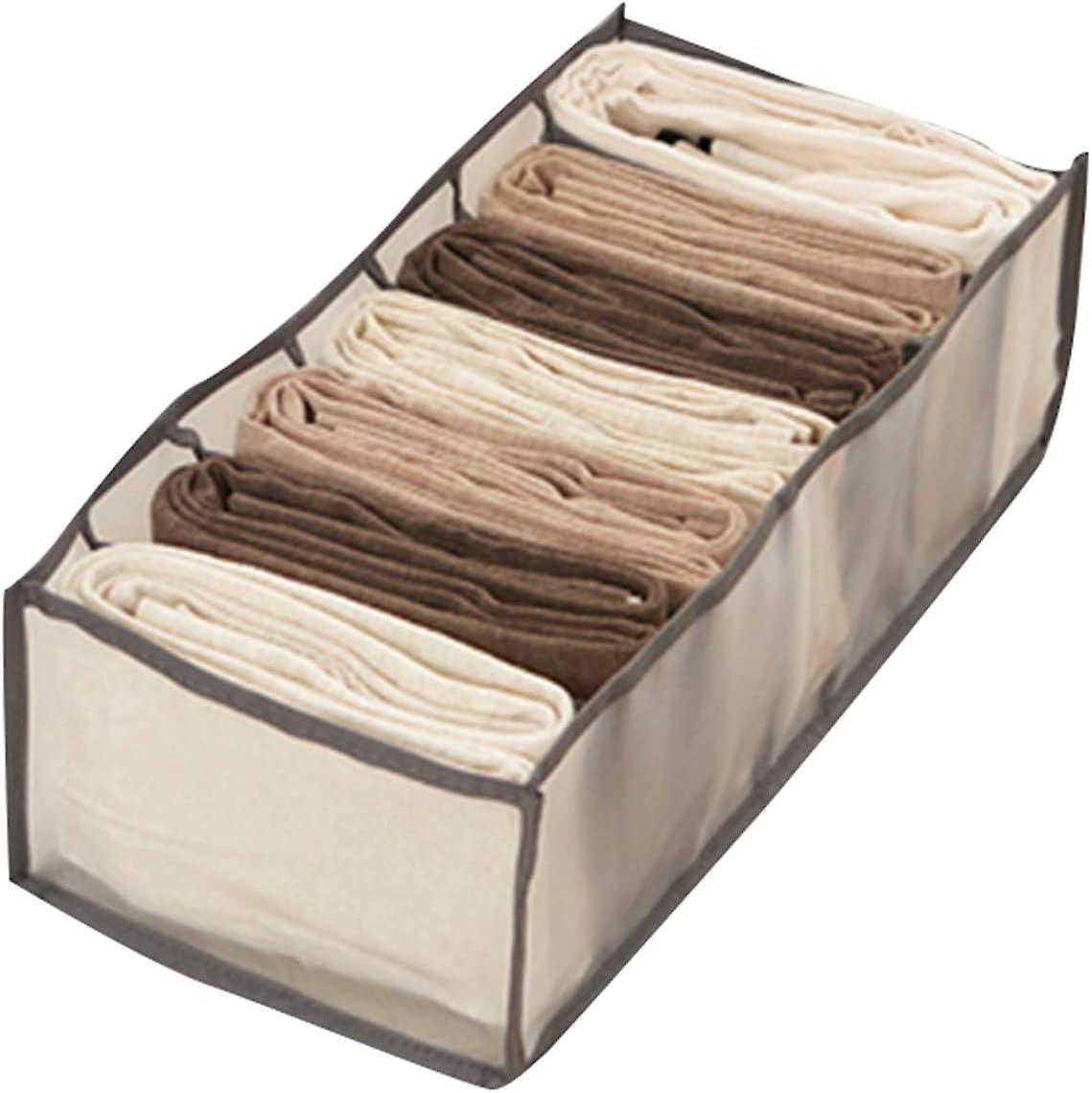 Jeans Drawer Organizer, Washable Foldable Clothes Drawer Divider, Breathable Jeans Storage Box (grey, 17x36x12 7 Compartments - Bottom)