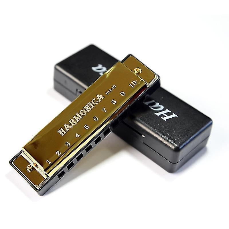 Gold 10 Holes Key Of C Harmonica Musical Instrument Toy