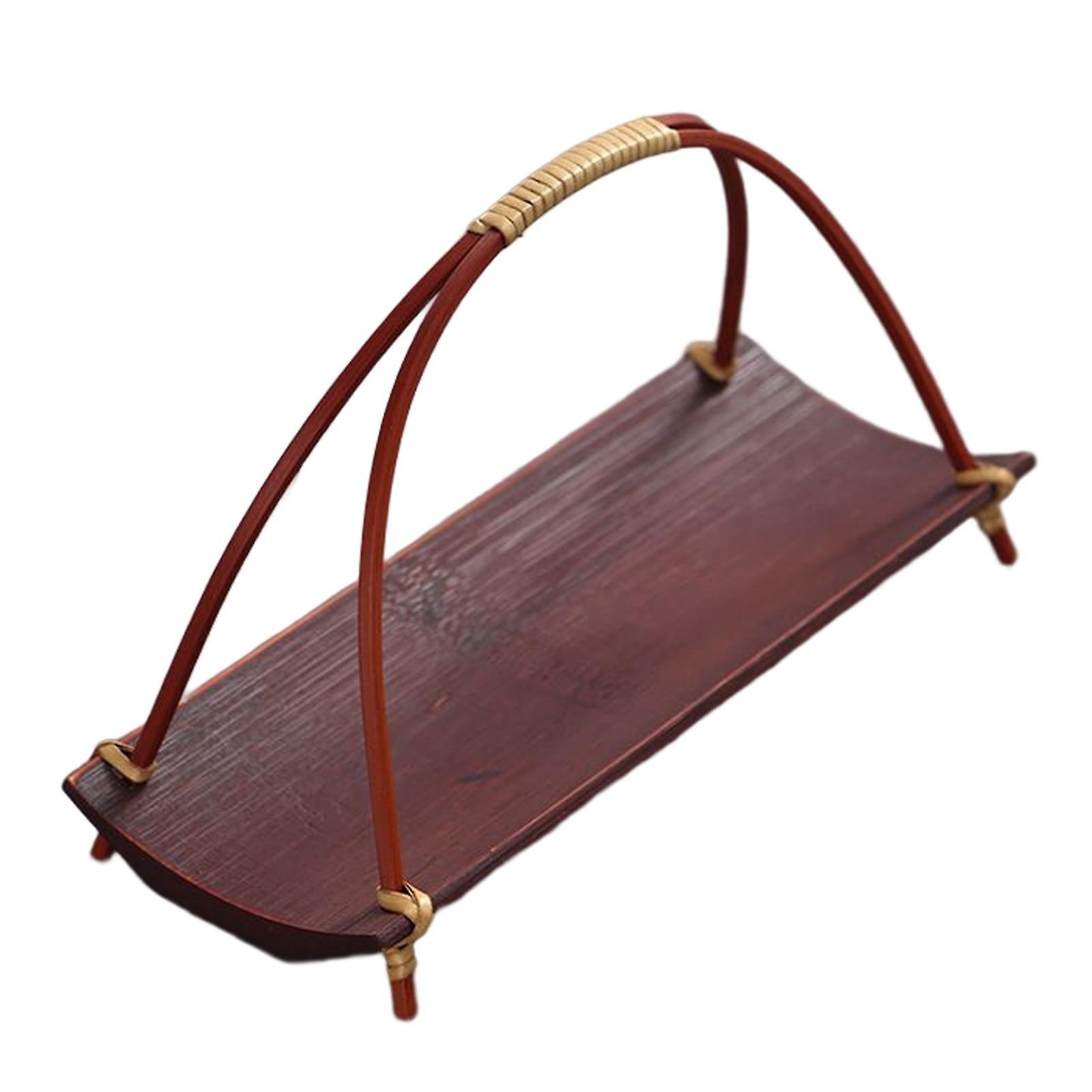 Creative Bamboo Serving Tray with Handles for Countertop Table Ornaments Red