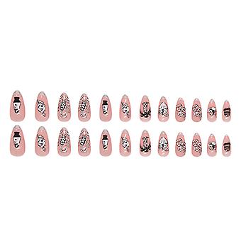 Silver Tips Pink Fake Nails Plastic Nails Glossy Glue On Fake Nails For Female Home Nail Salon