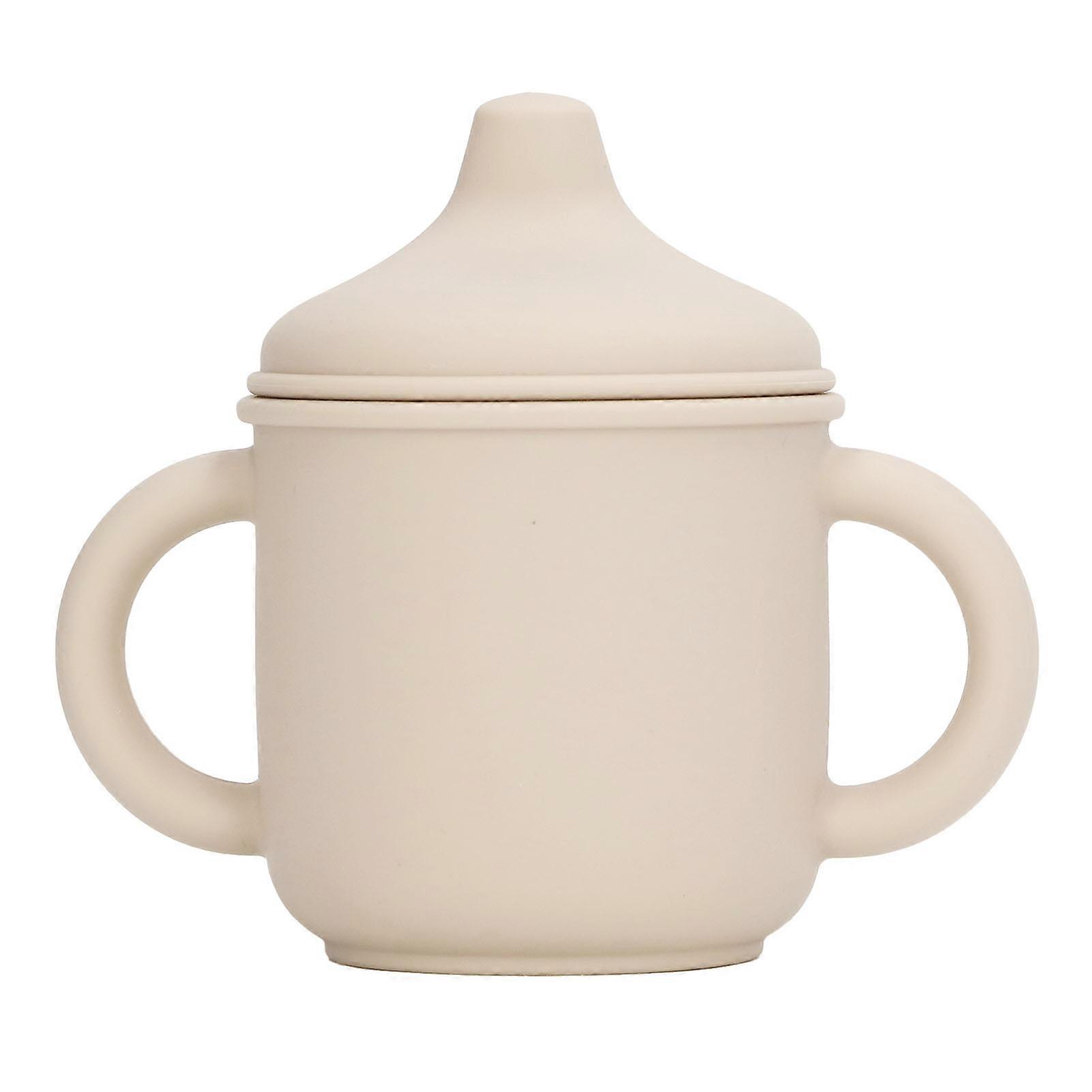 Leak-proof silicone cup, dishwasher and microwave safe, with handles and spout lid, for toddlers and babies, beige