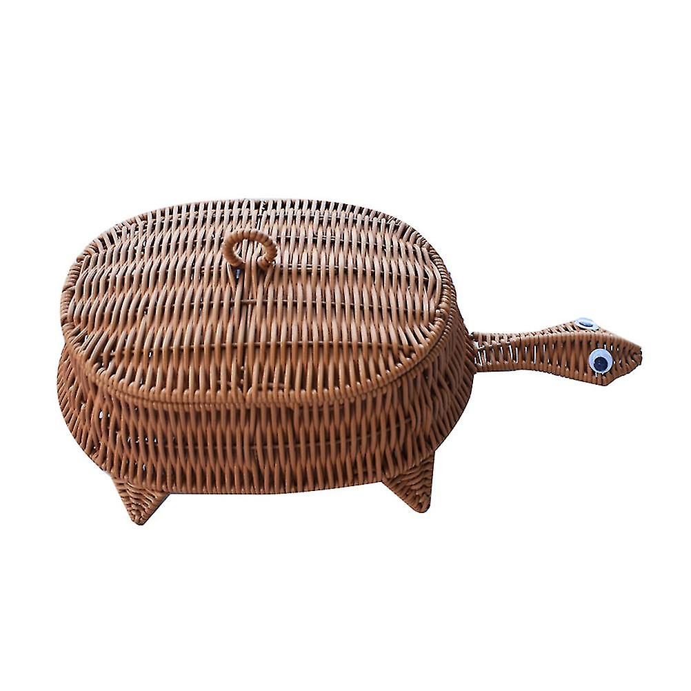 Pallet per il trucco Statuetta della tartaruga in rattan Contenitori di stoccaggio in rattan Vimini Ciotola di frutta Vassoio rotondo di vimini